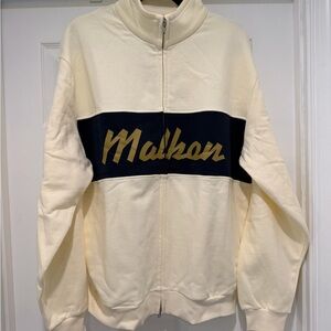 Malkon Men’s Cream Full-Zip Sweater with Black Chest Panel